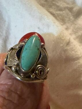 .925 Sterling Silver Turquoise Oval Stone Ring - Women Jewelry
